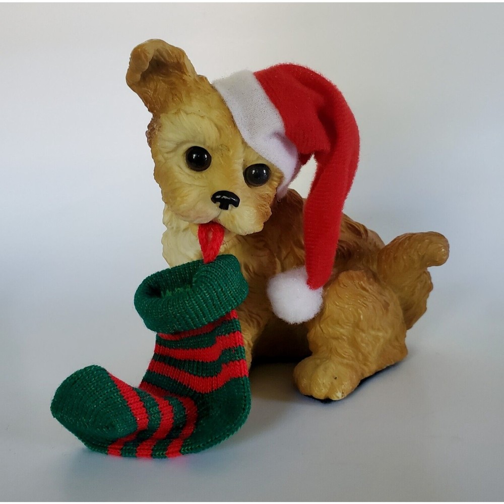 House of Llyod Christmas Around the World Puppy Dog Stocking & Santa Hat Vtg 90s